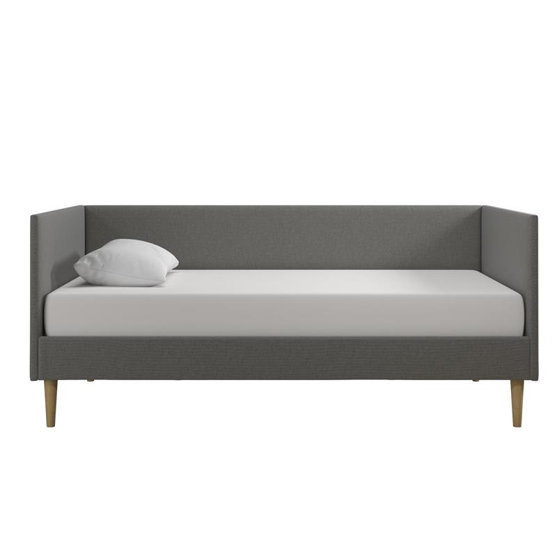 Maklaine Mid-Century Upholstered Daybed Twin Size in Gray Linen