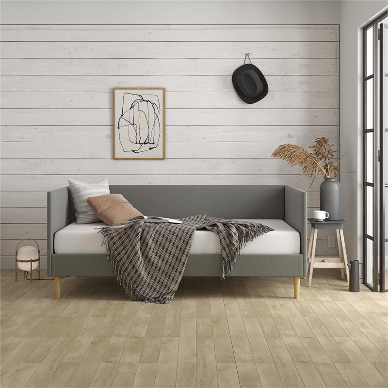 Maklaine Mid-Century Upholstered Daybed Twin Size in Gray Linen