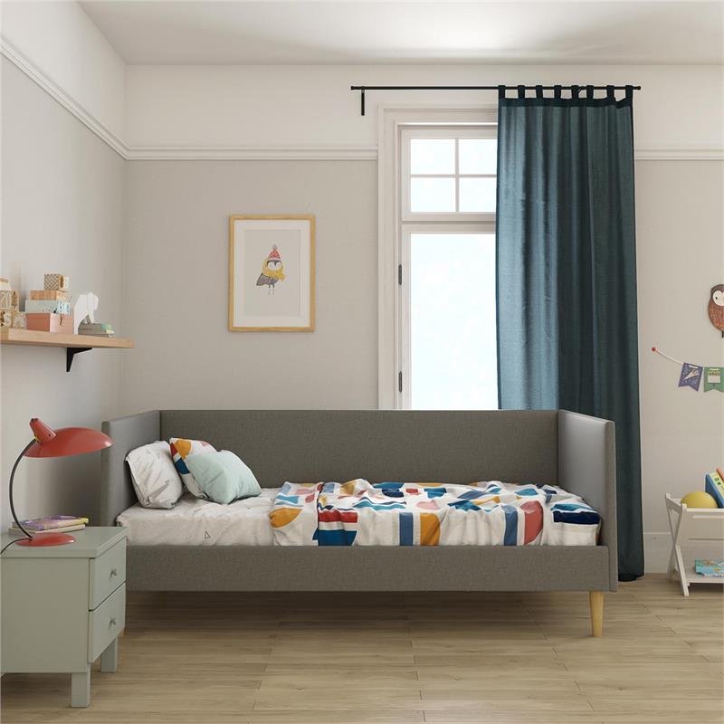 Maklaine Mid-Century Upholstered Daybed Twin Size in Gray Linen