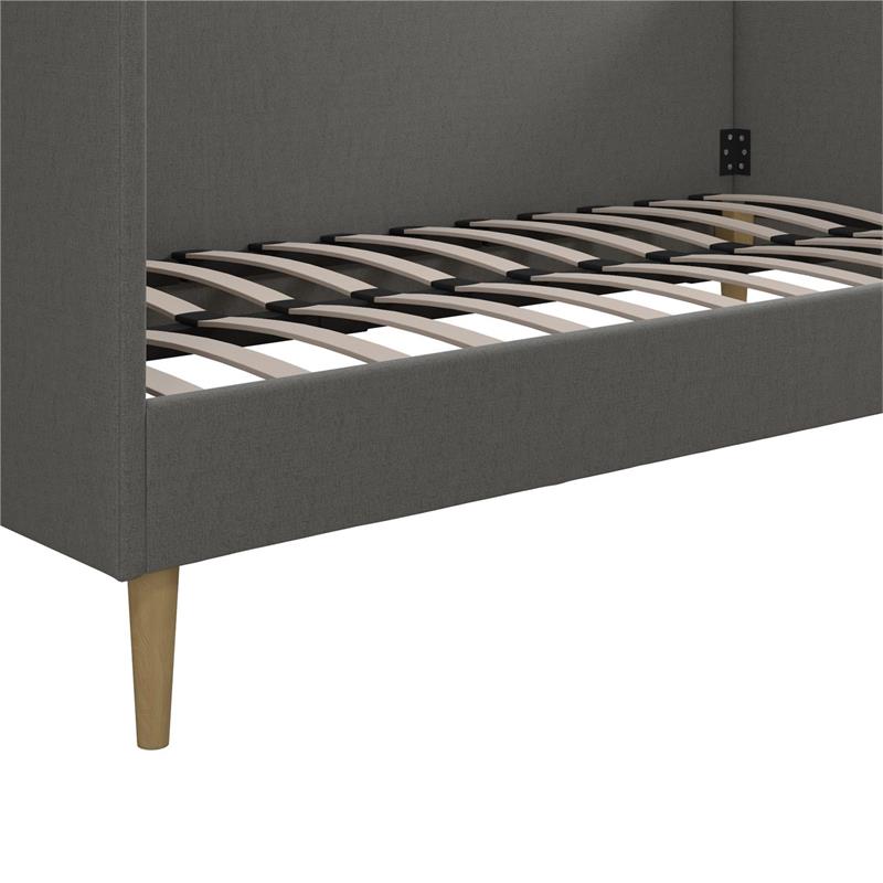 Maklaine Mid-Century Upholstered Daybed Twin Size in Gray Linen