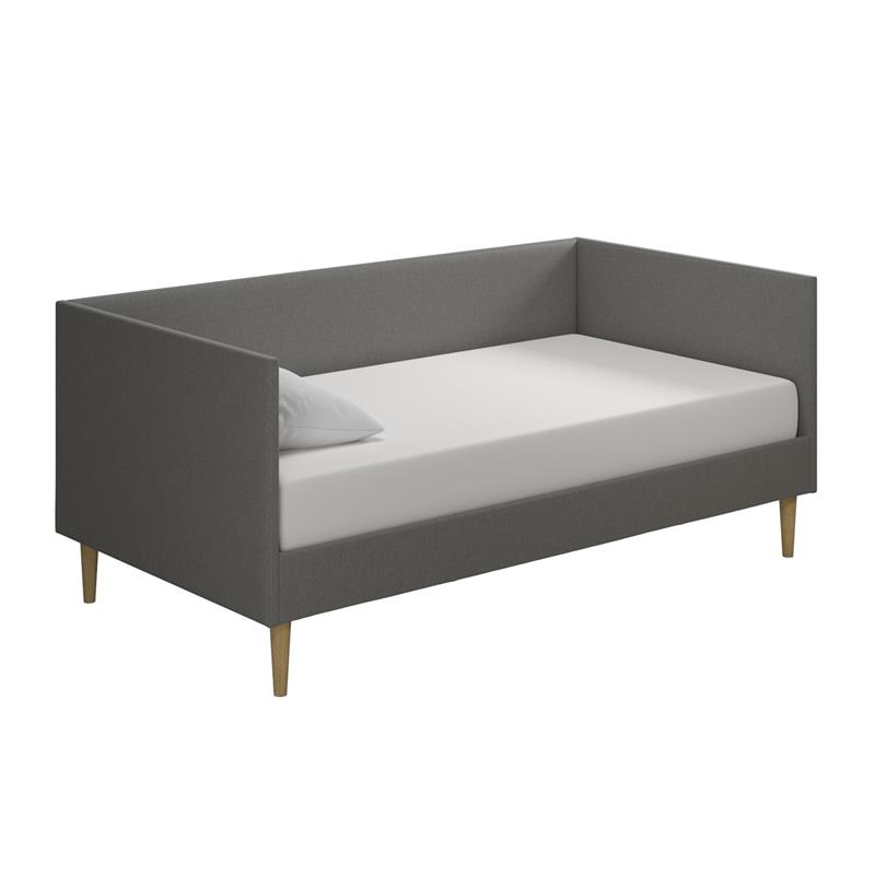 Maklaine Mid-Century Upholstered Daybed Twin Size in Gray Linen
