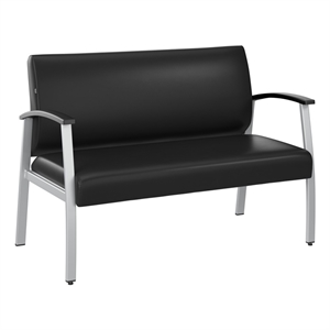 Maklaine Contemporary Waiting Room Loveseat with Arms in Black Vinyl