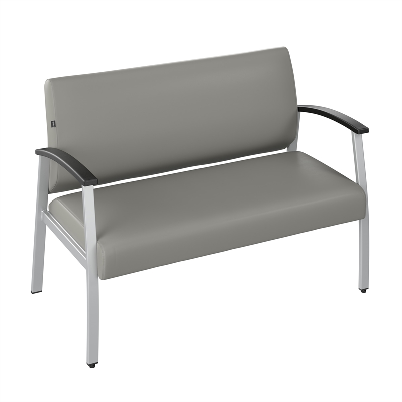 Maklaine Waiting Room Loveseat with Arms in Light Gray Vinyl