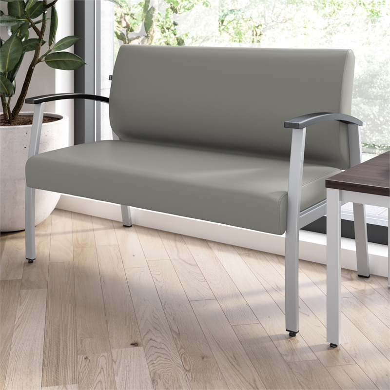 Maklaine Waiting Room Loveseat with Arms in Light Gray Vinyl