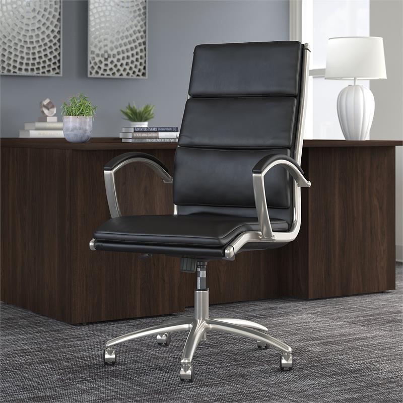 Maklaine High Back Contemporary Faux Leather Executive Chair in Black