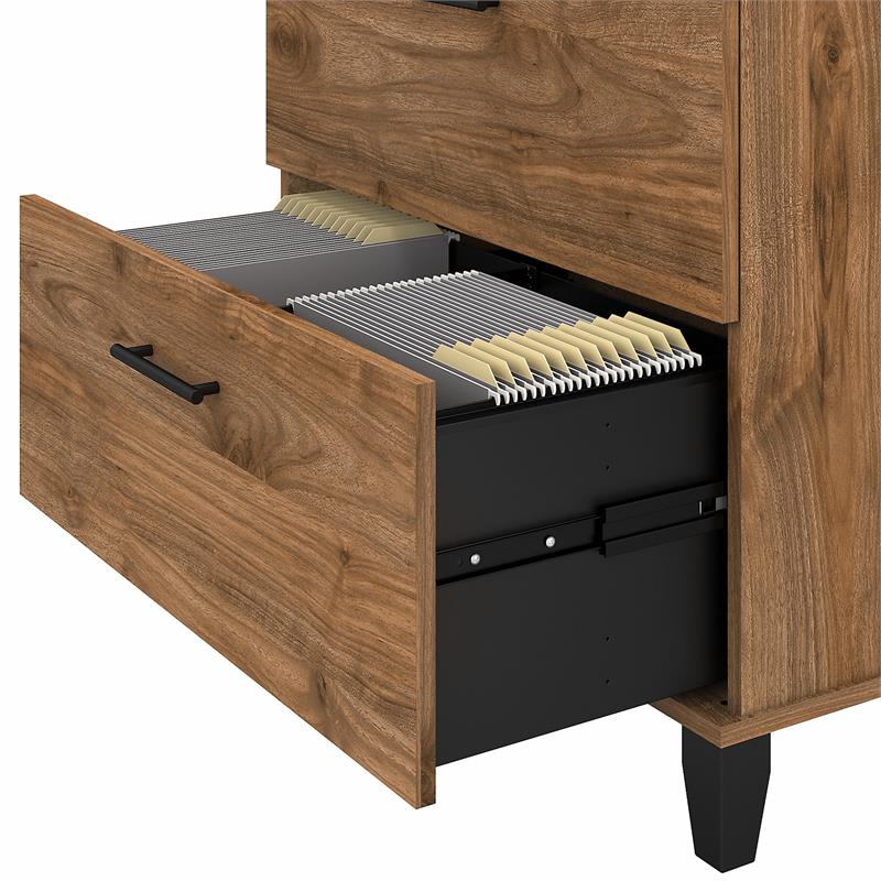 Maklaine Engineered Wood 2 Drawer Lateral File Cabinet in Fresh Walnut