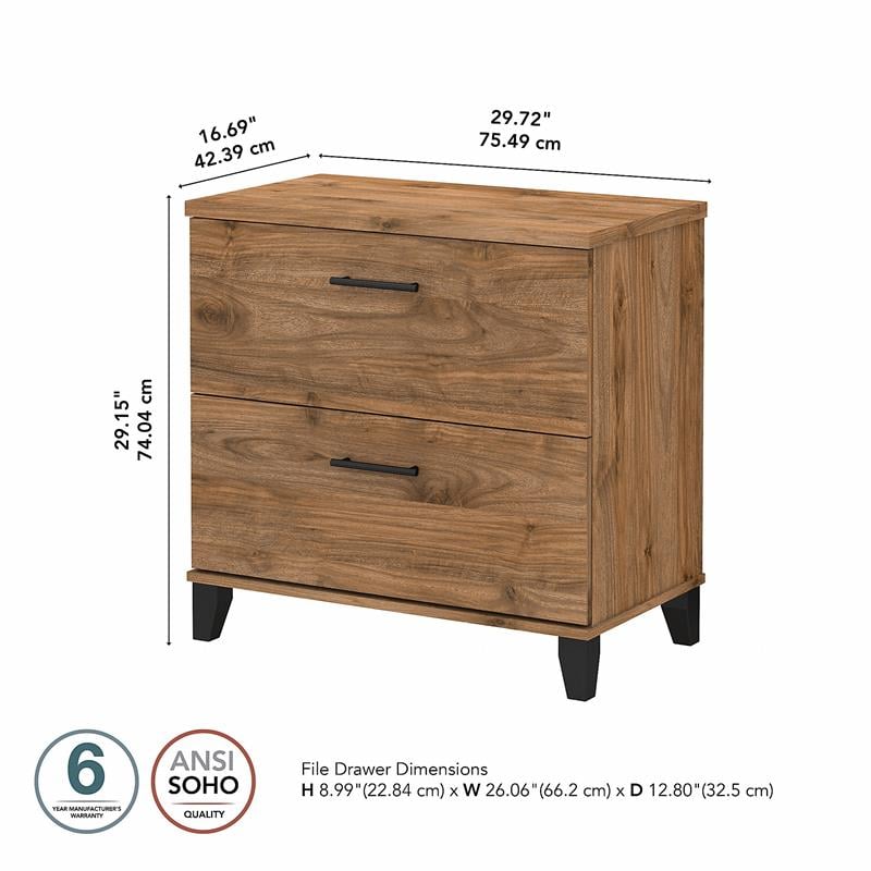 Maklaine Engineered Wood 2 Drawer Lateral File Cabinet in Fresh Walnut