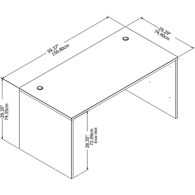 Maklaine Engineered Wood 60W x 30D Office Desk in Platinum Gray