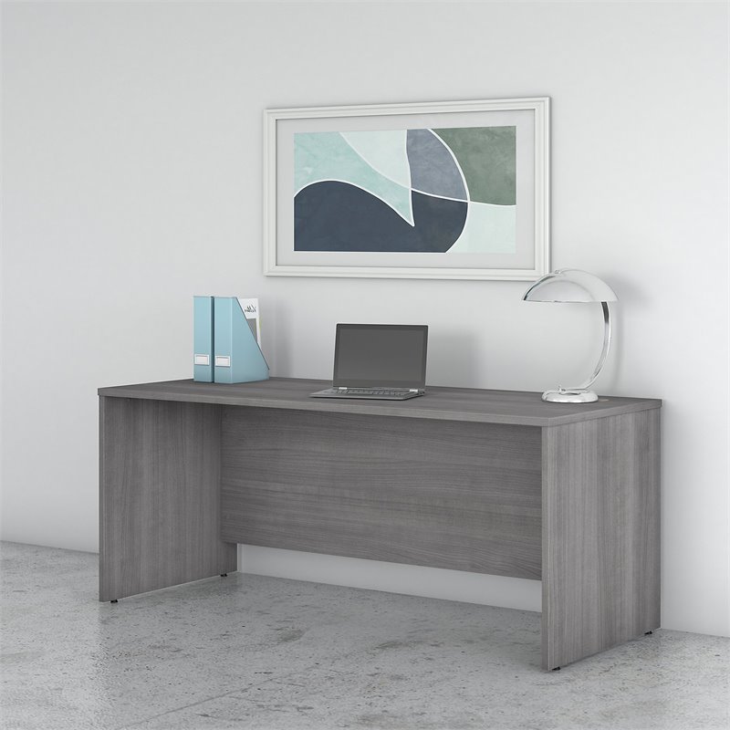 Maklaine Contemporary Engineered Wood Office Desk in Platinum Gray