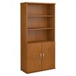 Maklaine Engineered Wood 36W 5 Shelf Bookcase with Doors in Natural Cherry