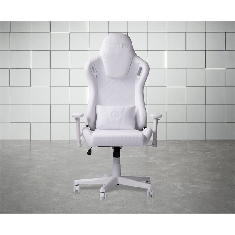 Maklaine Contemporary Sport Velvet Fabric Gaming Chair in White
