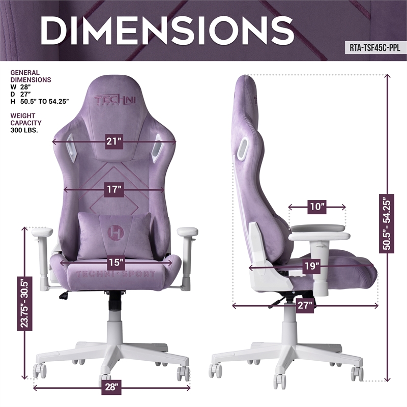 Maklaine Contemporary Sport Velvet Fabric Gaming Chair in Purple