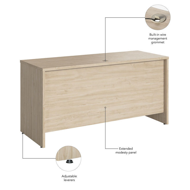 Maklaine Engineered Wood 60W x 24D Credenza Desk in Natural Elm