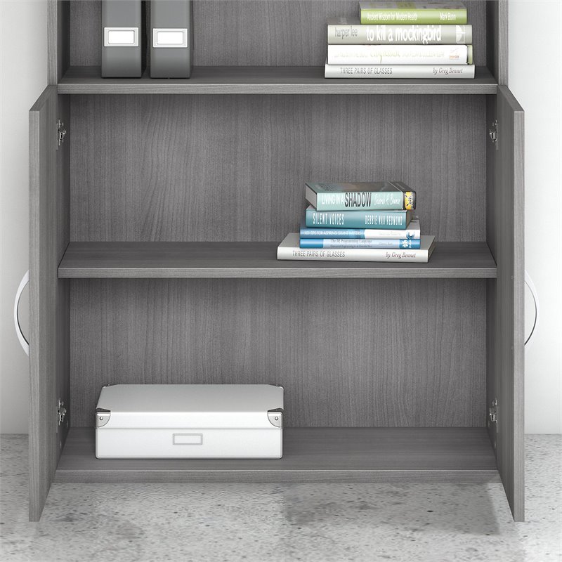 Maklaine Engineered Wood 5 Shelf Bookcase with Doors in Platinum Gray