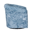 Maklaine Fully Upholstered Coastal Swivel Club Chair in Blue Seashell Pattern