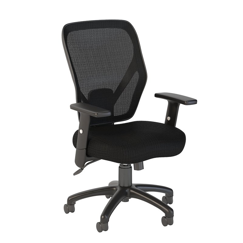 Maklaine Mesh Back Office Chair on Casters in Black - Fabric