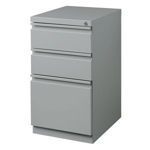 Maklaine 20&quotD Silver Mobile Pedestal 3-Drawer Filing Cabinet Metal Box/Box/File