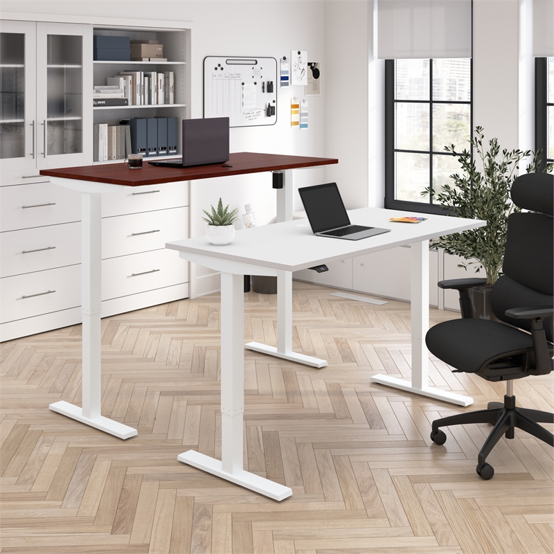 Maklaine Engineered Wood 60W Adjustable Standing Desk in White