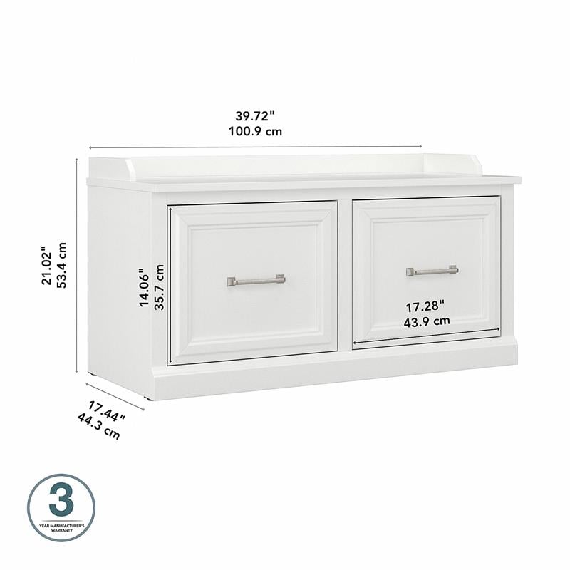 Maklaine Engineered Wood 40W Shoe Storage Bench with Doors in White Ash