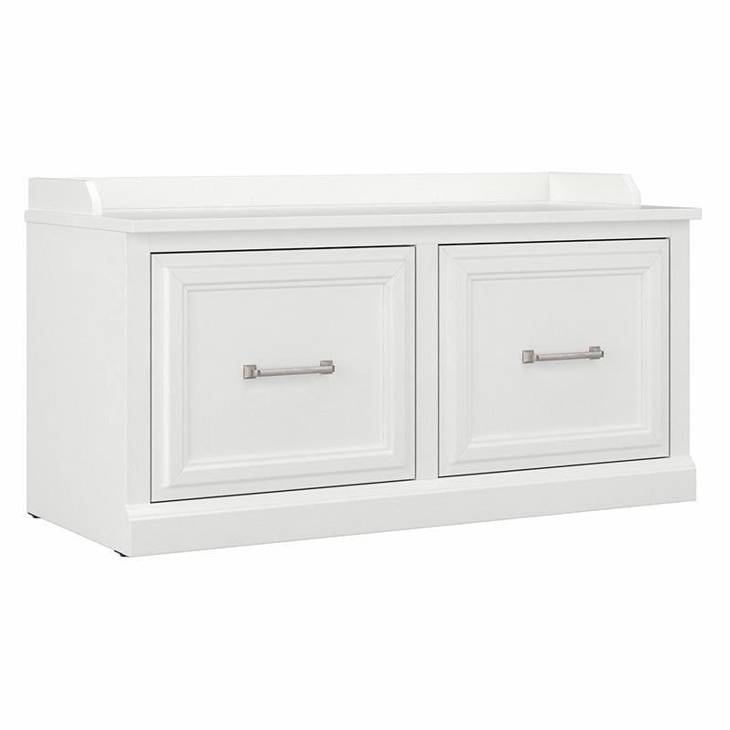 Maklaine Engineered Wood 40W Shoe Storage Bench with Doors in White Ash