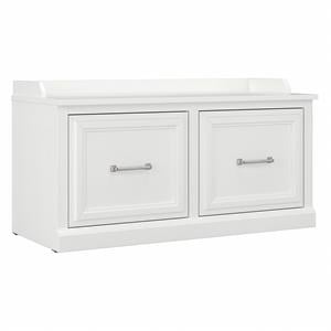 Maklaine Engineered Wood 40W Shoe Storage Bench with Doors in White Ash