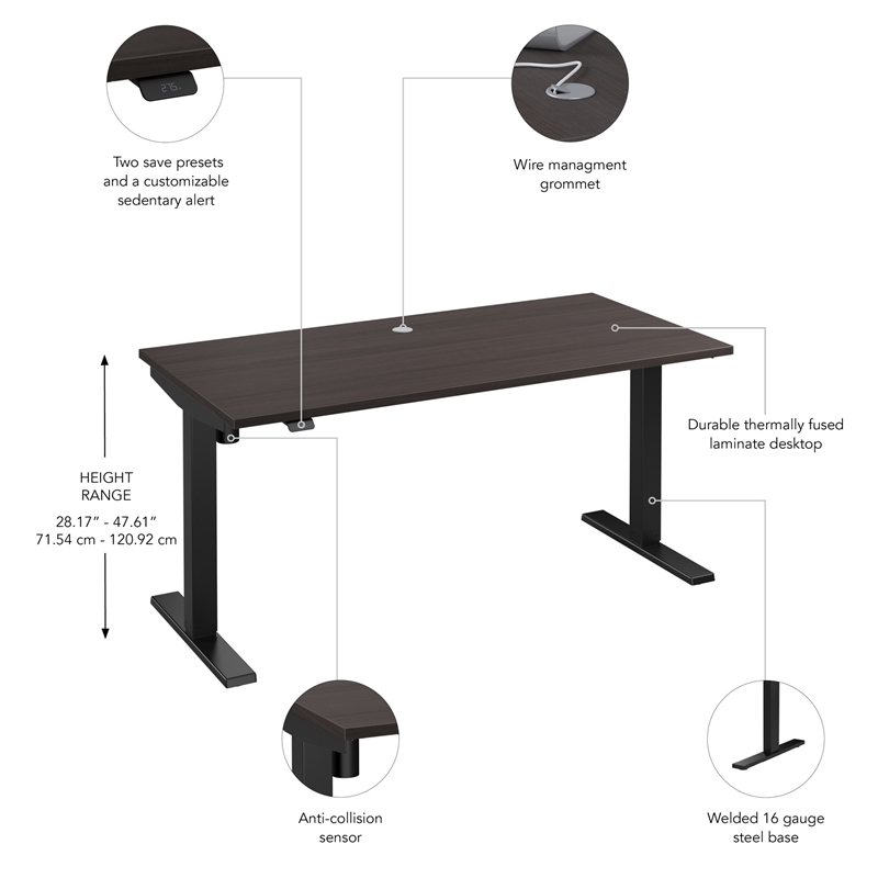 Maklaine Engineered Wood 60W Adjustable Standing Desk in Storm Gray