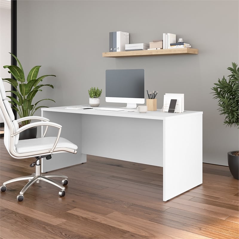Maklaine Contemporary Engineered Wood 66W x 30D Office Desk in White