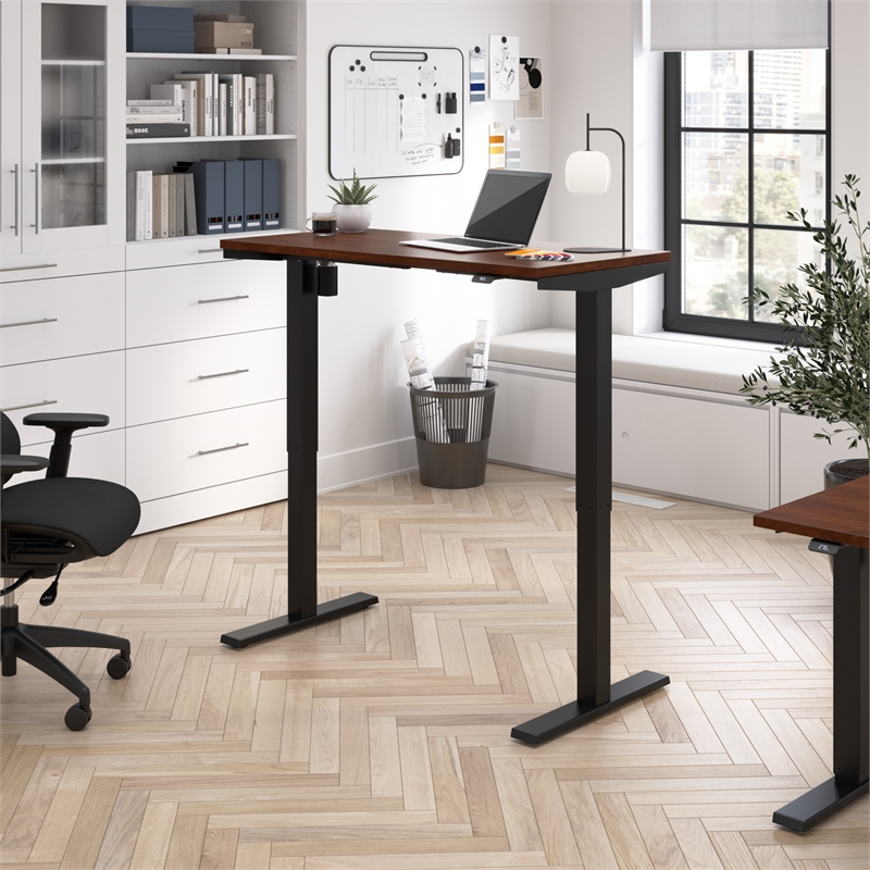 Maklaine Engineered Wood 48W Adjustable Standing Desk in Hansen Cherry