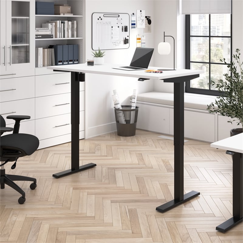 Maklaine Engineered Wood 60W Adjustable Standing Desk in White