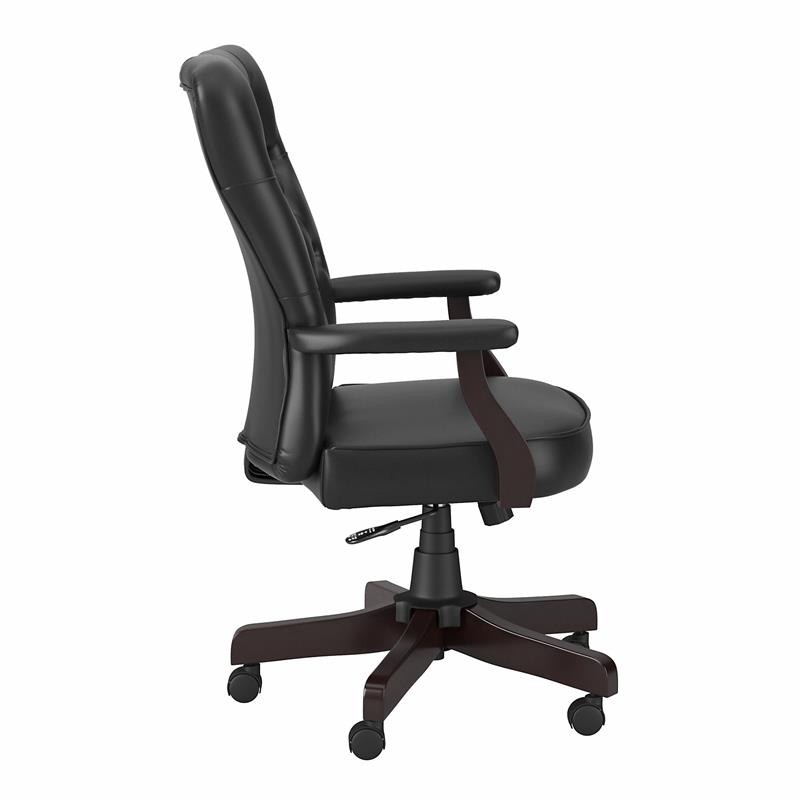 Maklaine High Back Tufted Office Chair with Arms in Black Bonded Leather