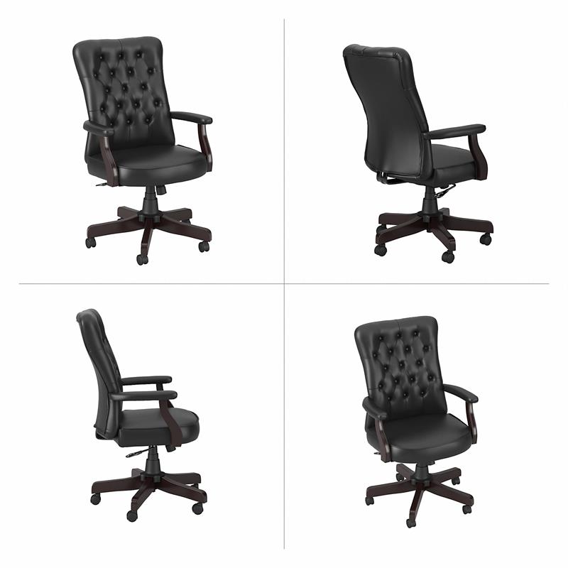 Maklaine High Back Tufted Office Chair with Arms in Black Bonded Leather