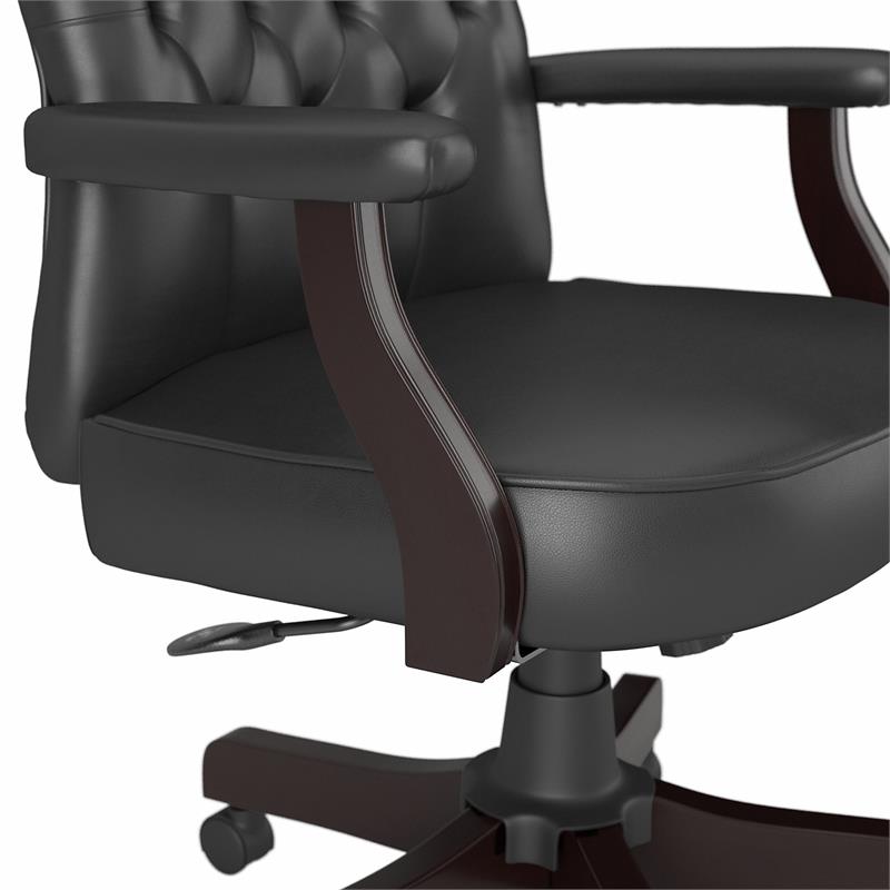 Maklaine High Back Tufted Office Chair with Arms in Black Bonded Leather