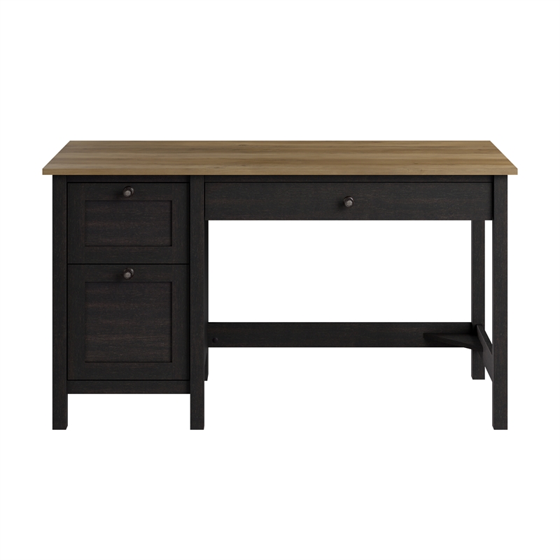 Maklaine 54W Computer Desk with Drawers in Vintage Black and Reclaimed Pine