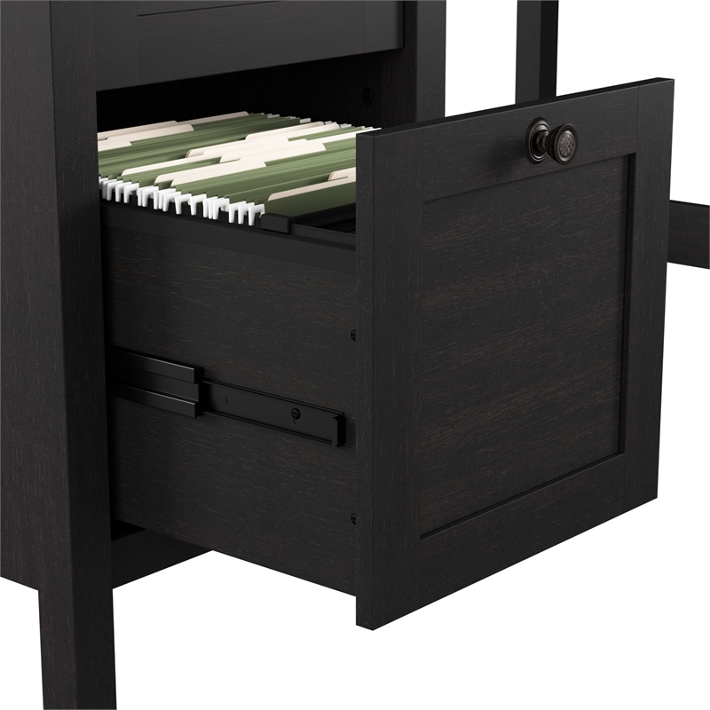 Maklaine 54W Computer Desk with Drawers in Vintage Black and Reclaimed Pine