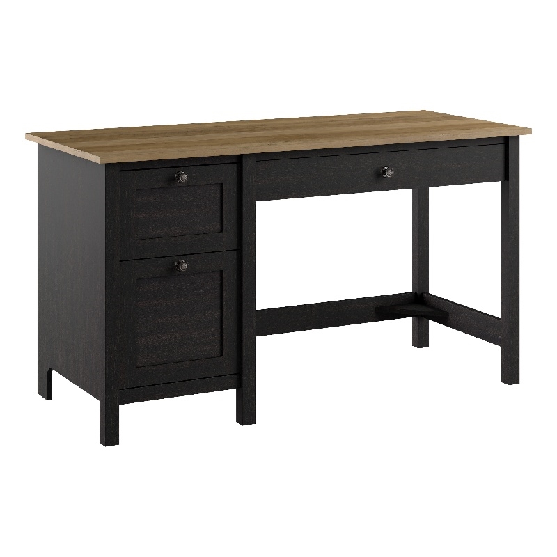 Maklaine 54W Computer Desk with Drawers in Vintage Black and Reclaimed Pine