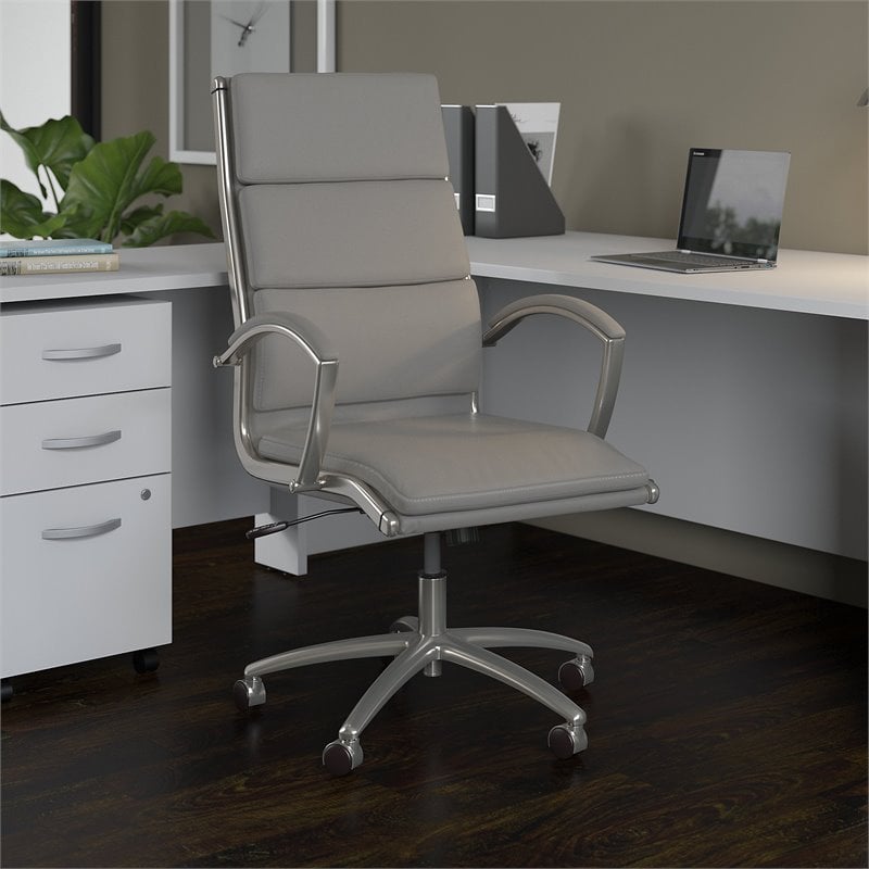 Maklaine High Back Contemporary Faux Leather Executive Office Chair in Gray
