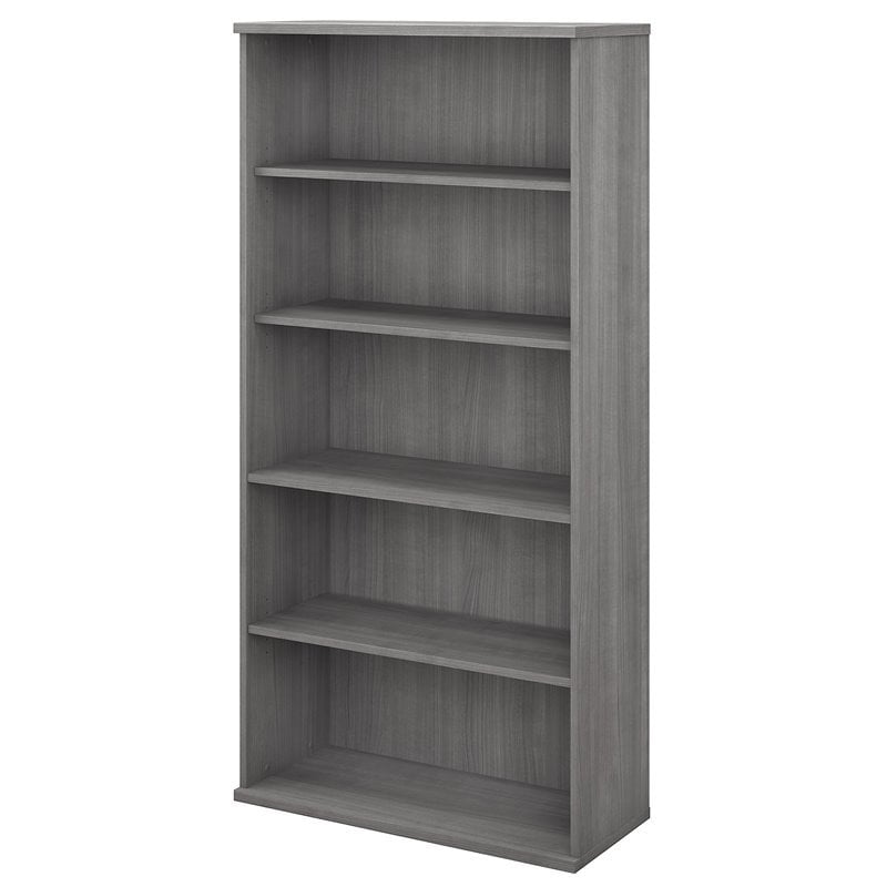 Maklaine Traditional Engineered Wood 5 Shelf Bookcase in Platinum Gray