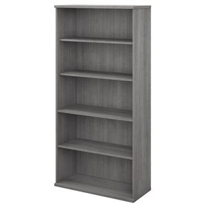Maklaine Traditional Engineered Wood 5 Shelf Bookcase in Platinum Gray