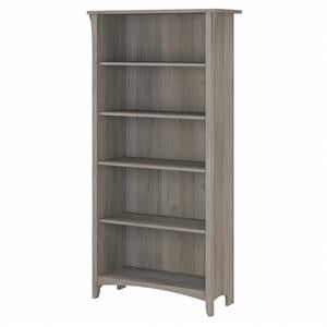 Maklaine Mission Tall Wood 5 Shelf Bookcase in Driftwood Gray