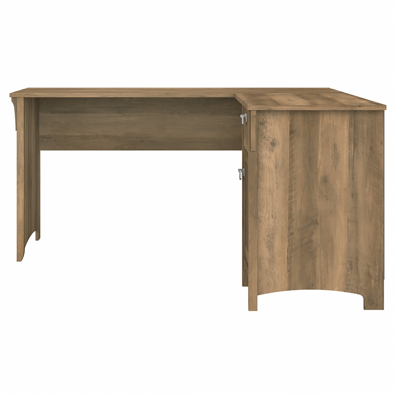 Maklaine Engineered Wood 60W L Shaped Desk with Storage in Reclaimed Pine