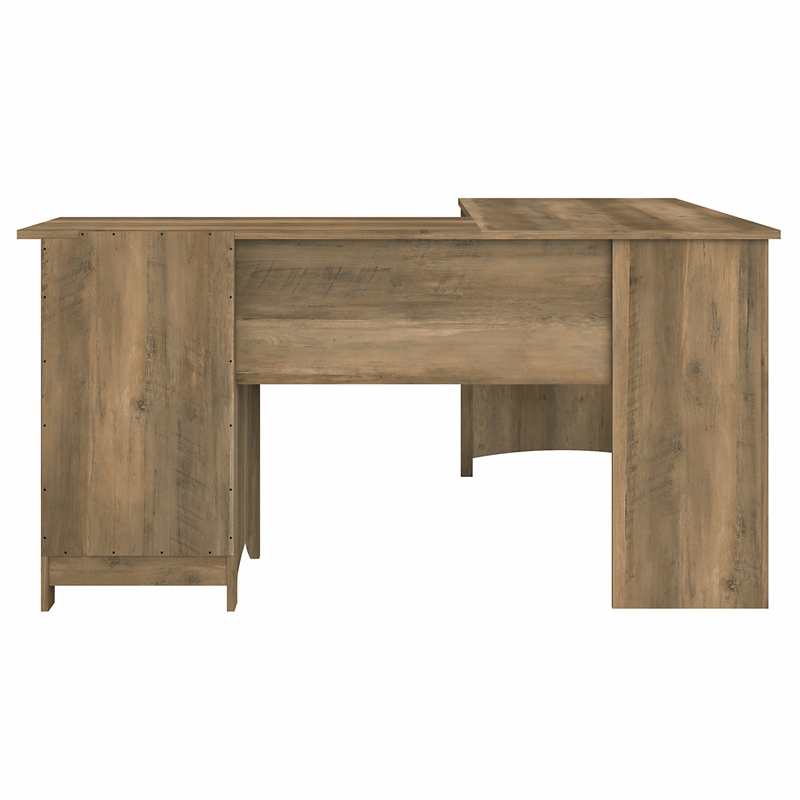 Maklaine Engineered Wood 60W L Shaped Desk with Storage in Reclaimed Pine