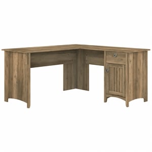 Maklaine Engineered Wood 60W L Shaped Desk with Storage in Reclaimed Pine