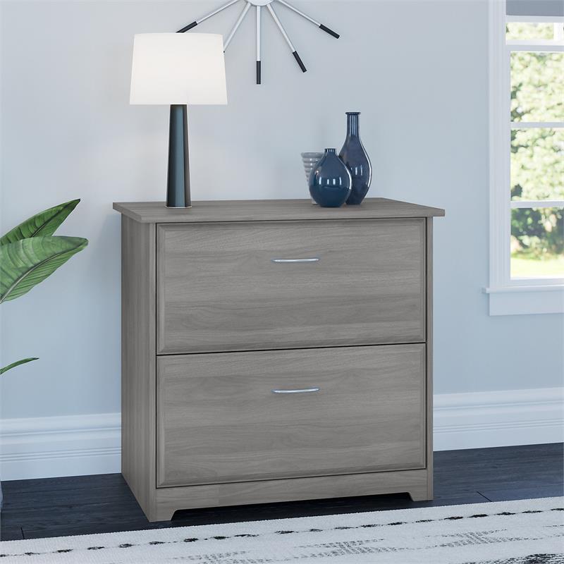 Maklaine Engineered Wood 2 Drawer Lateral File Cabinet in Modern Gray