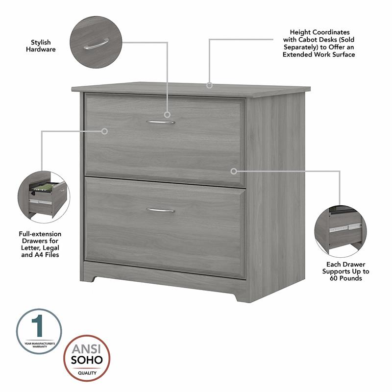 Maklaine Engineered Wood 2 Drawer Lateral File Cabinet in Modern Gray