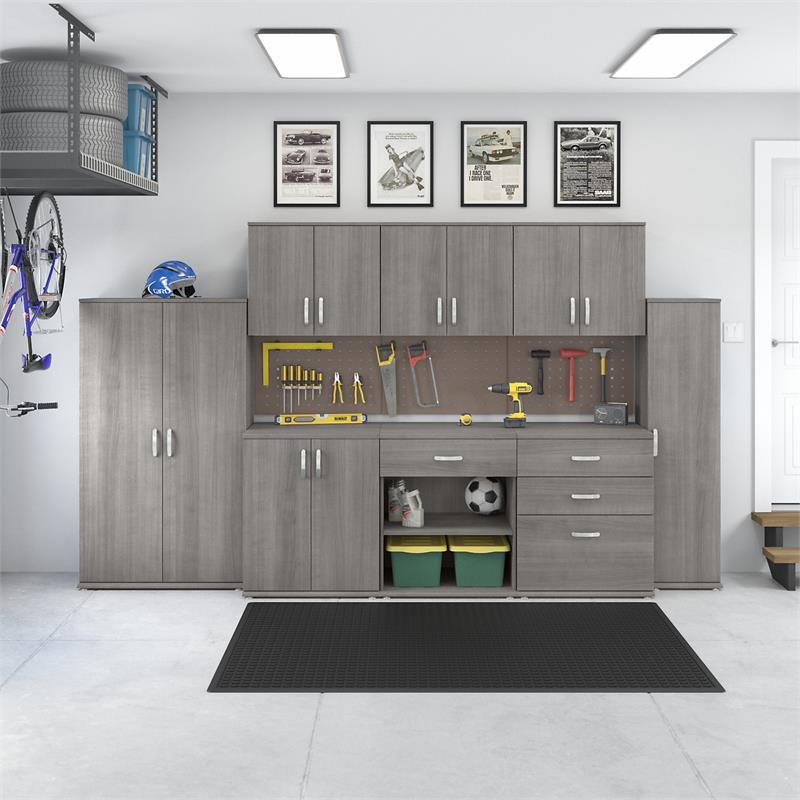Maklaine Engineered Wood Garage Storage Cabinet with Doors in Platinum Gray