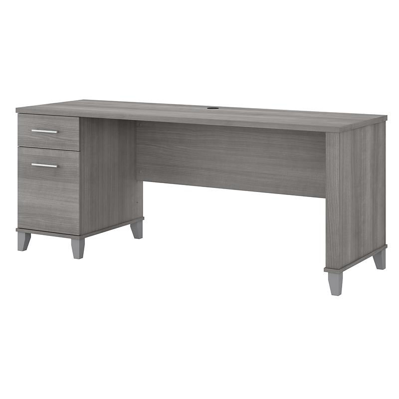 Maklaine Engineered Wood 72W Office Desk with Drawers in Platinum Gray