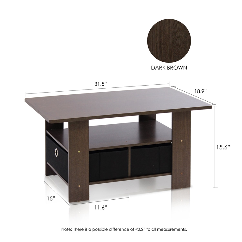 Maklaine Engineered Wood Coffee Table with Bin Drawer in Dark Brown/Black