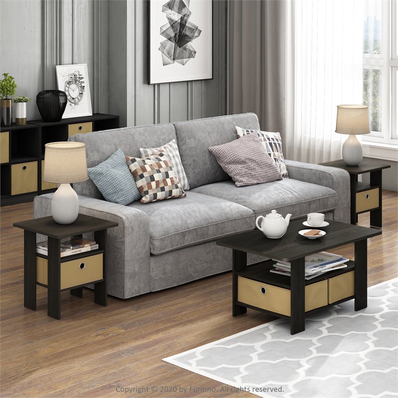 Maklaine Engineered Wood Coffee Table with Bin Drawer in Espresso/Brown