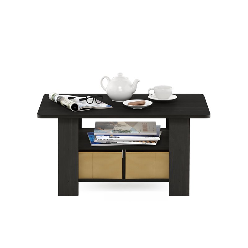 Maklaine Engineered Wood Coffee Table with Bin Drawer in Espresso/Brown