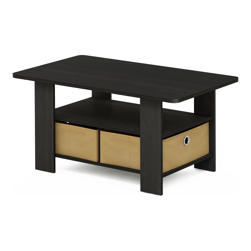 Maklaine Engineered Wood Coffee Table with Bin Drawer in Espresso/Brown